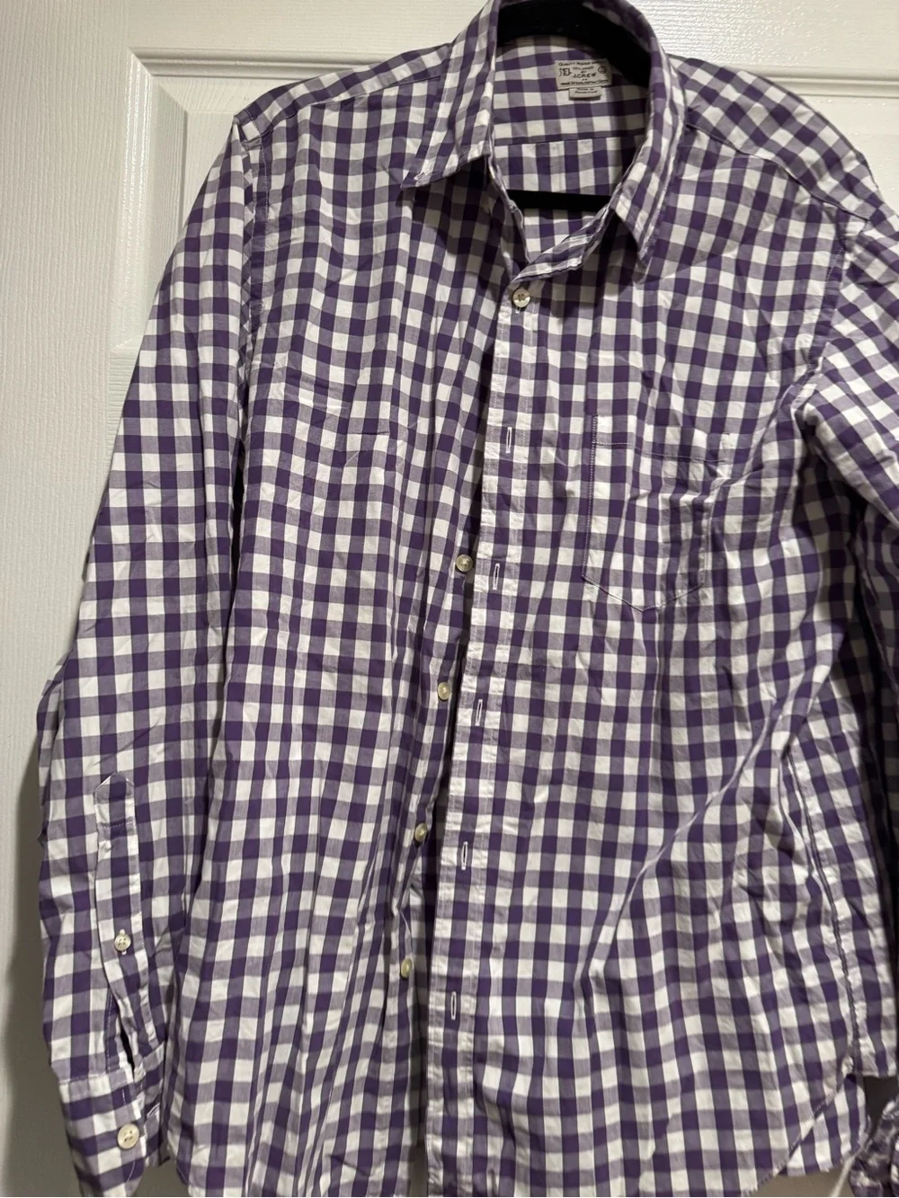 J. Crew Men Purple and White Gingham Button-Down Shirt Size Large
